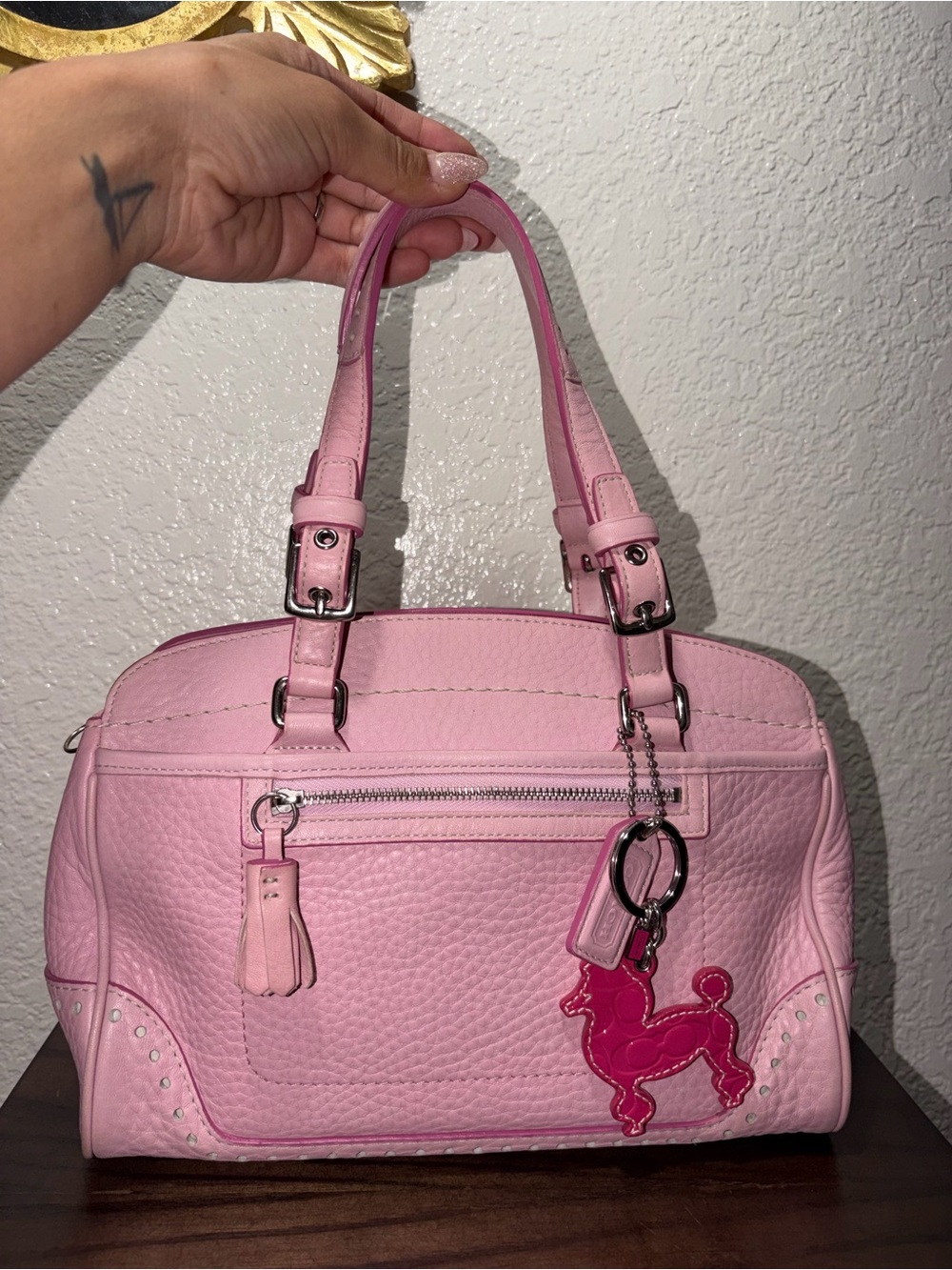 Coach Hampton Vintage Pink Satchel Shoulder Bag w/Vintage Poodle Charm